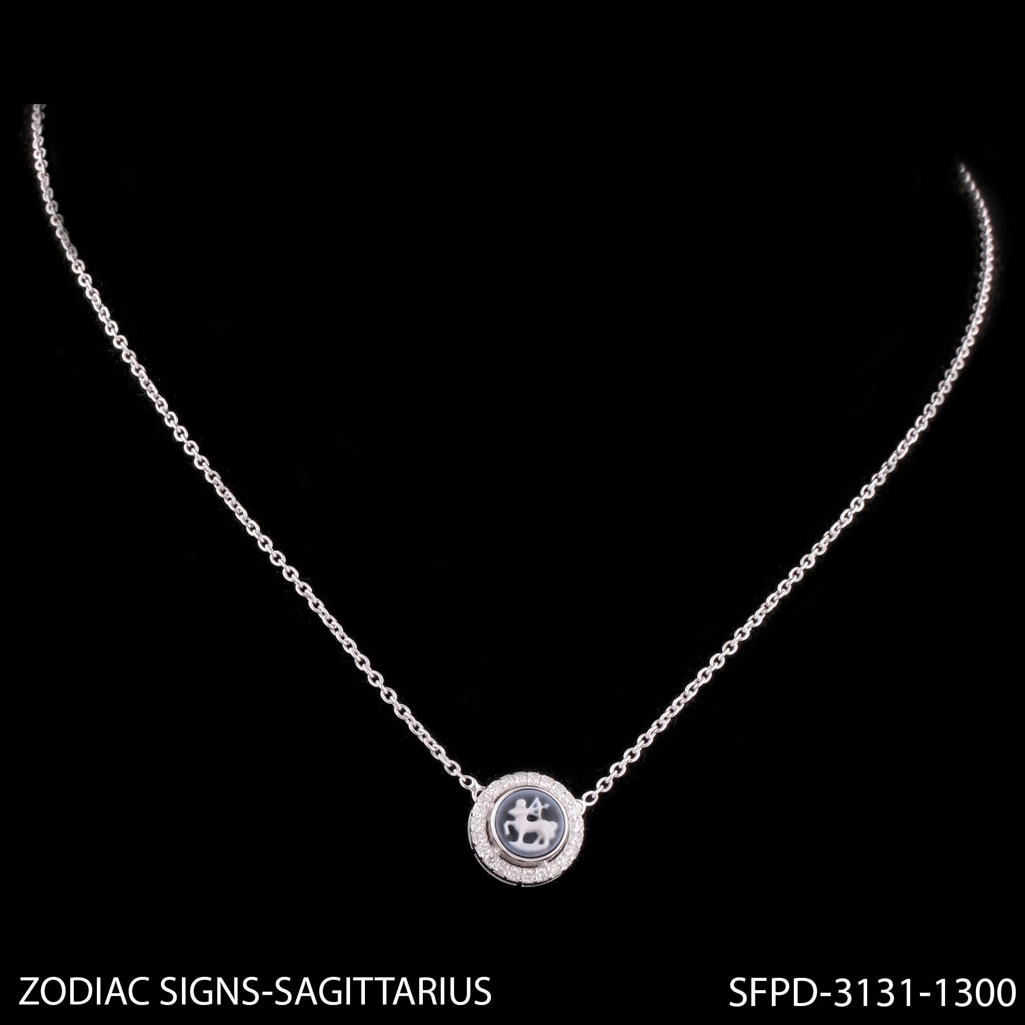 Women's H/SI Pave Diamond Sagittarius Zodiac Sign Pendant 14k White Gold Necklace 1.07ct For Sale