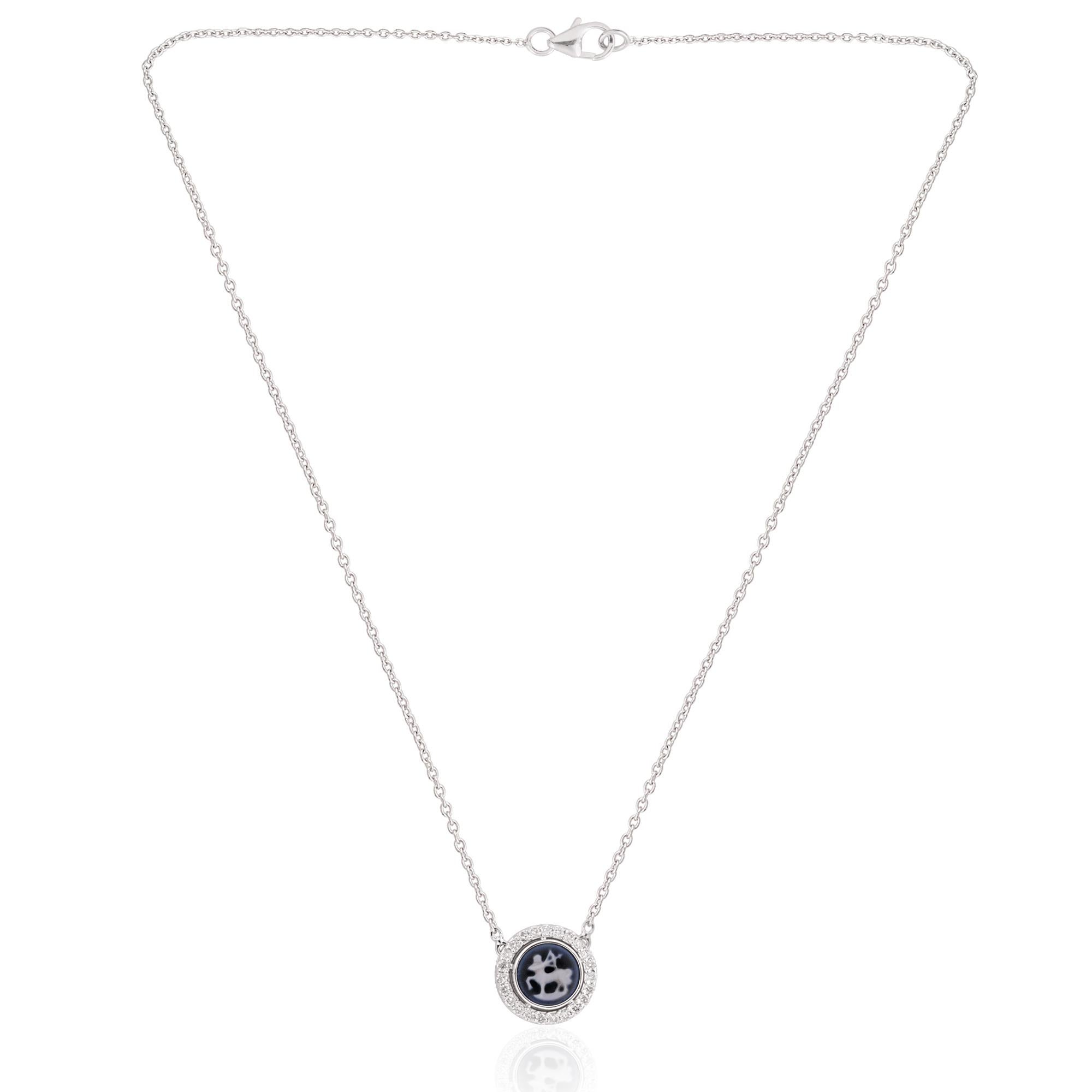 Round Cut H/SI Pave Diamond Sagittarius Zodiac Sign Pendant 14k White Gold Necklace 1.07ct For Sale