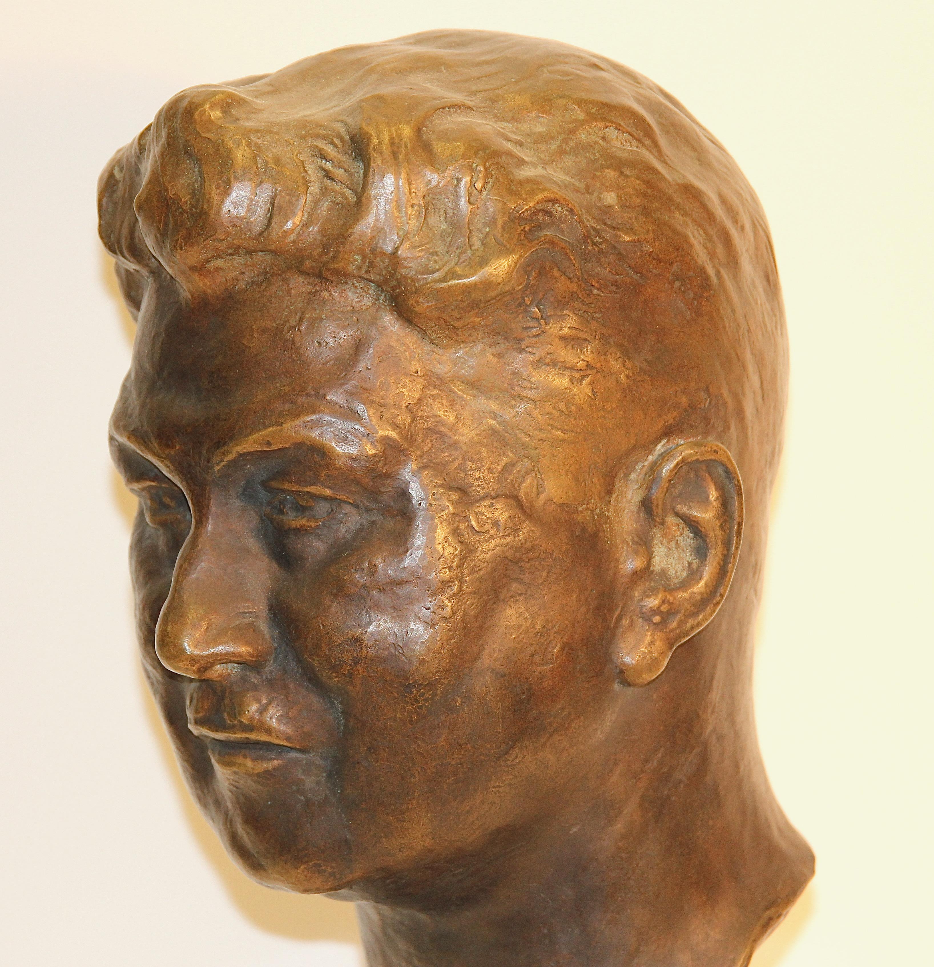 German H. Siedentop, Life-Size Bust of a Man, Brown Patinated Bronze on Marble Base For Sale