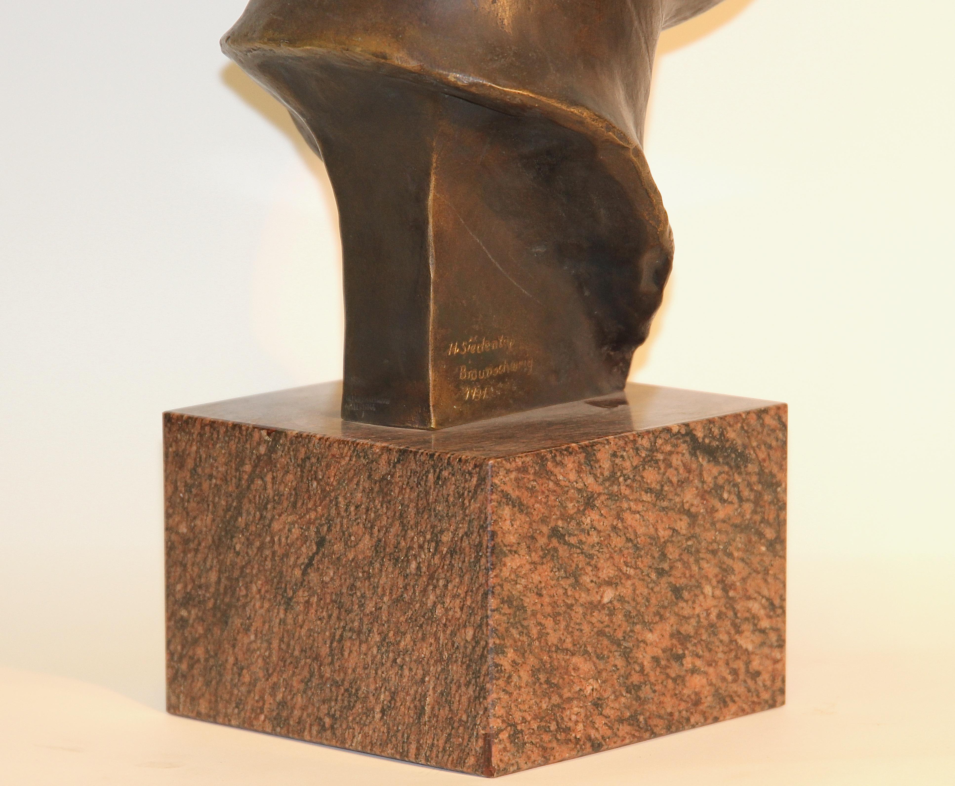 H. Siedentop, Life-Size Bust of a Man, Brown Patinated Bronze on Marble Base For Sale 1