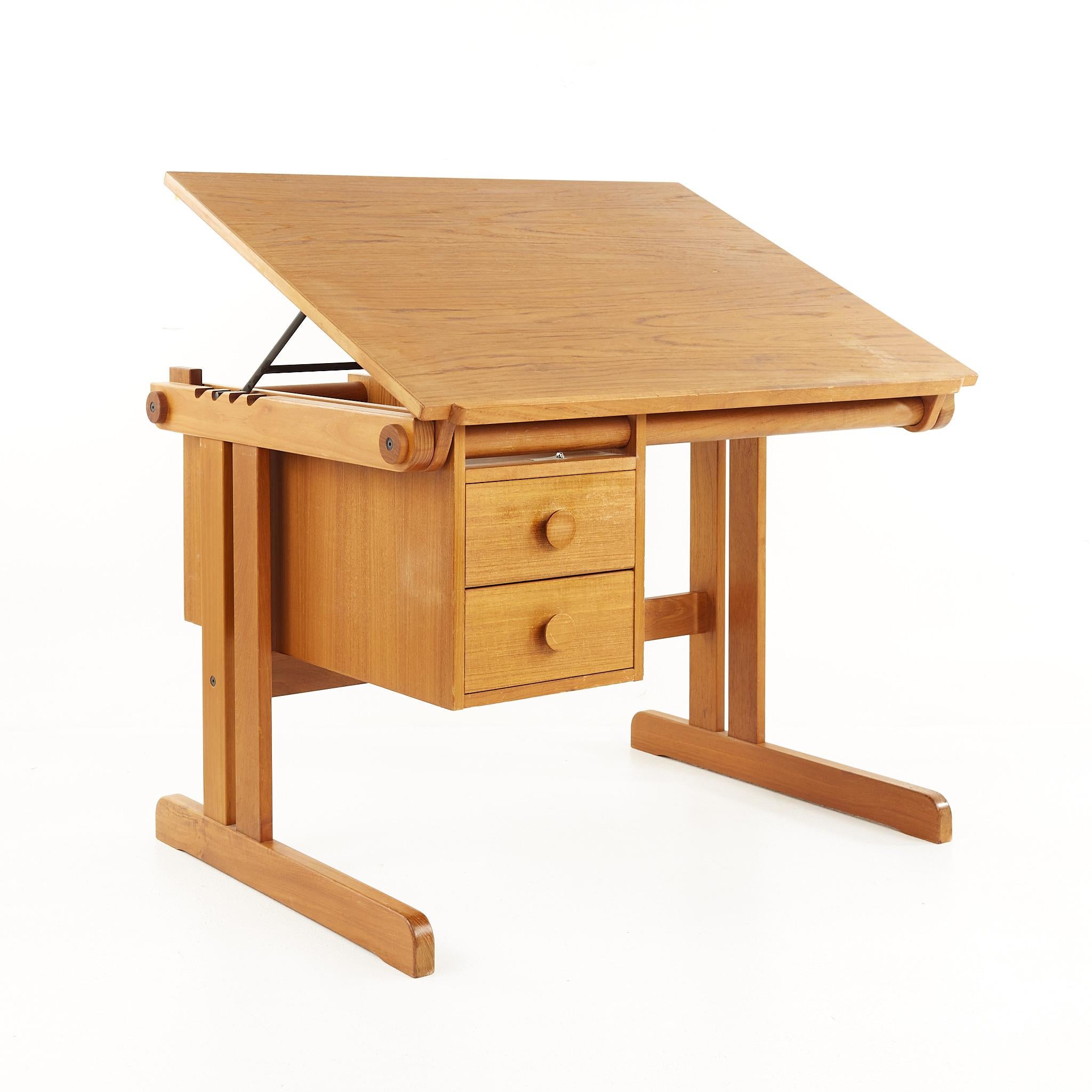 H. Sigh & Søns Mid Century Teak Adjustable Drafting Desk In Good Condition In Countryside, IL