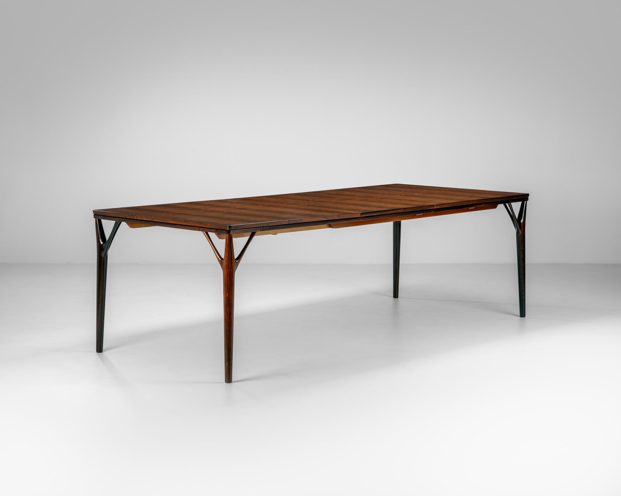 Willy Sigh’s model 180 ‘Tree Leg’ dining table for his company, H. Sigh & Søn. It dates prior to 1968 when it was presented in the Børge Søndergaard catalog, but probably not much before. This table is almost universally misattributed to Helge