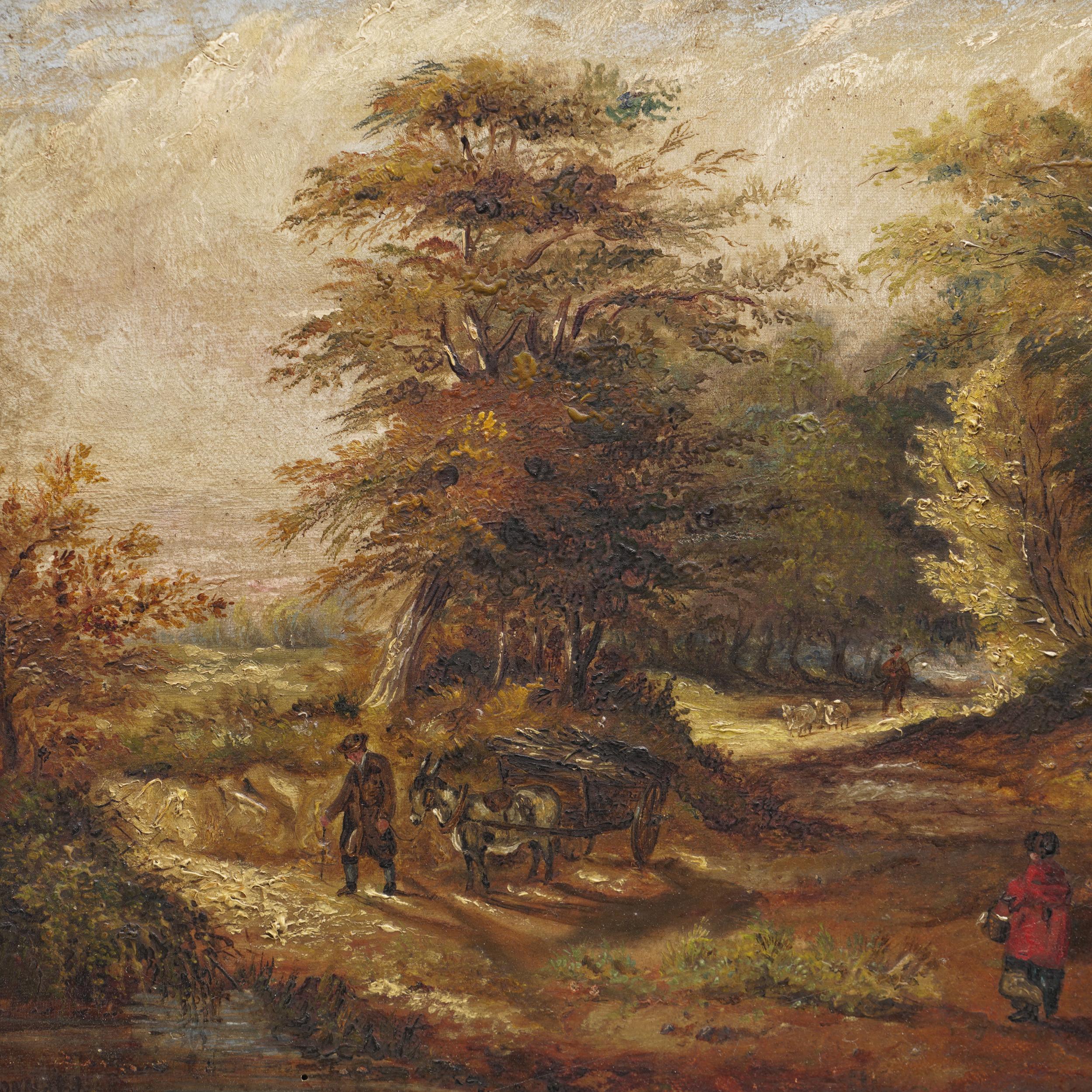 Oiled H. Stannava 19th Century Oil Painting of canvas with rural scene For Sale