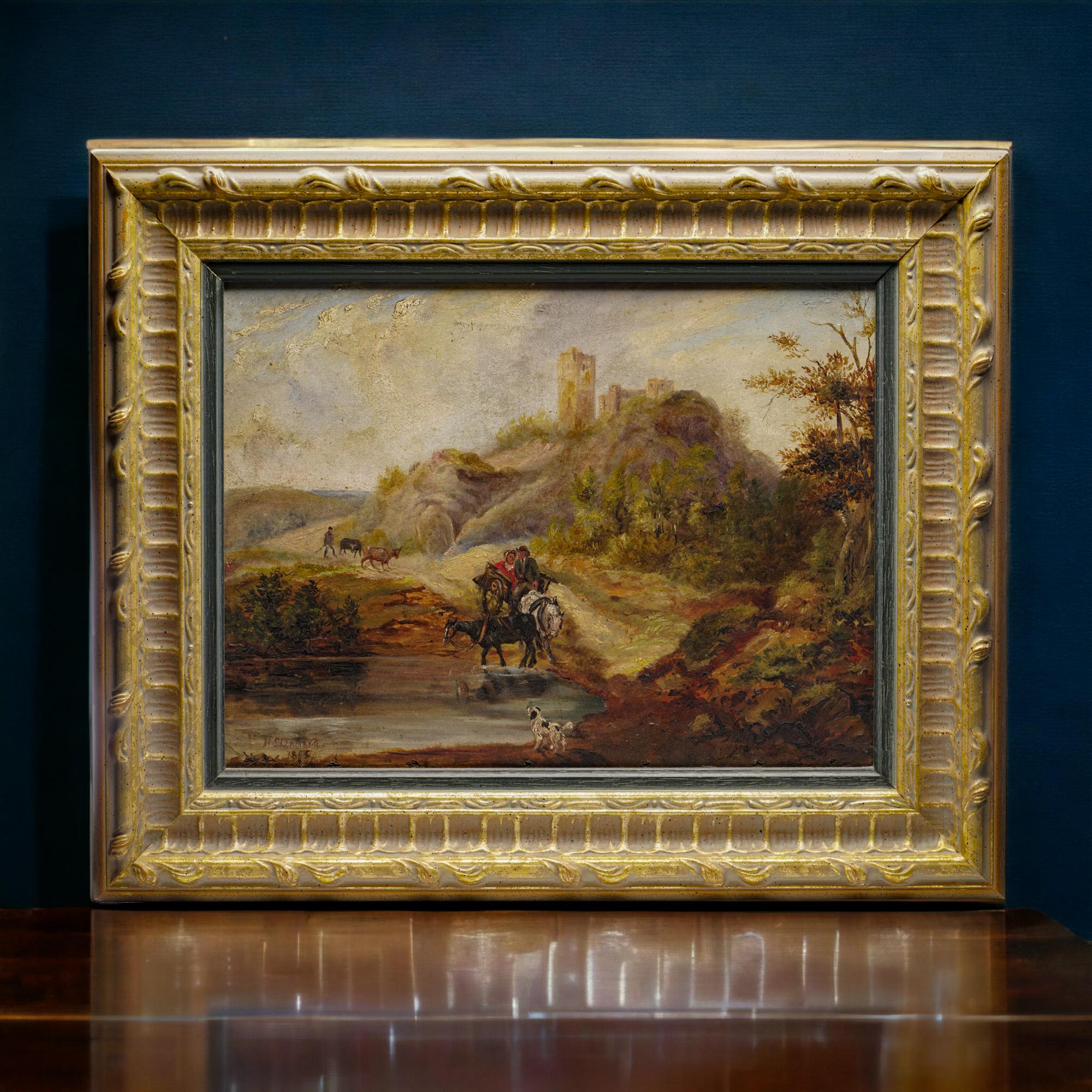 H. Stannava 19th Century Oil Painting of canvas with rural villagers ...