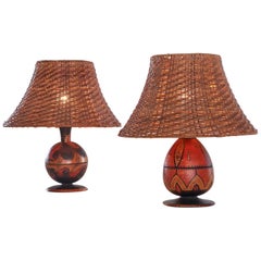 H. Steinpatz Pair of Hand Painted Amsterdamse School Arts and Crafts Table Lamps
