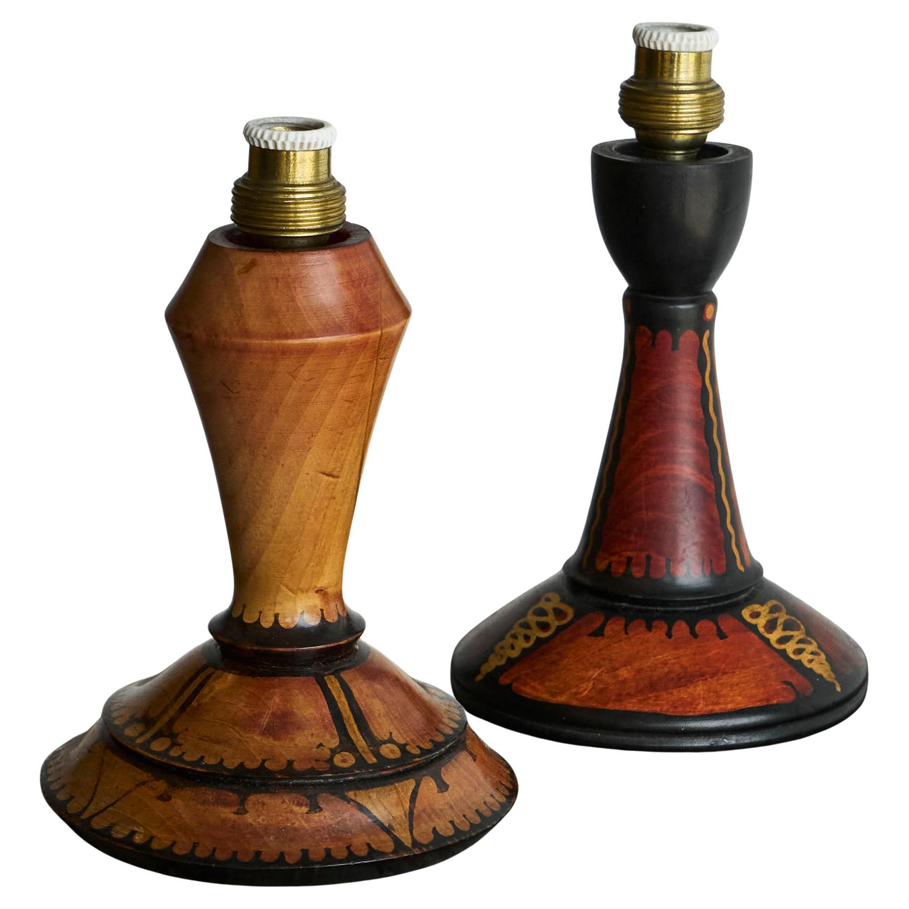 H. Steinpatz Pair of Hand Painted Amsterdamse School Table Lamps 1920s