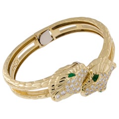 Vintage H. Steppenjay 18 Karat Gold, Diamond and Emerald Serpent Bangle Bracelet