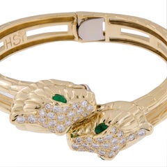 H. Steppenjay 18 Karat Gold, Diamond and Emerald Serpent Bangle Bracelet