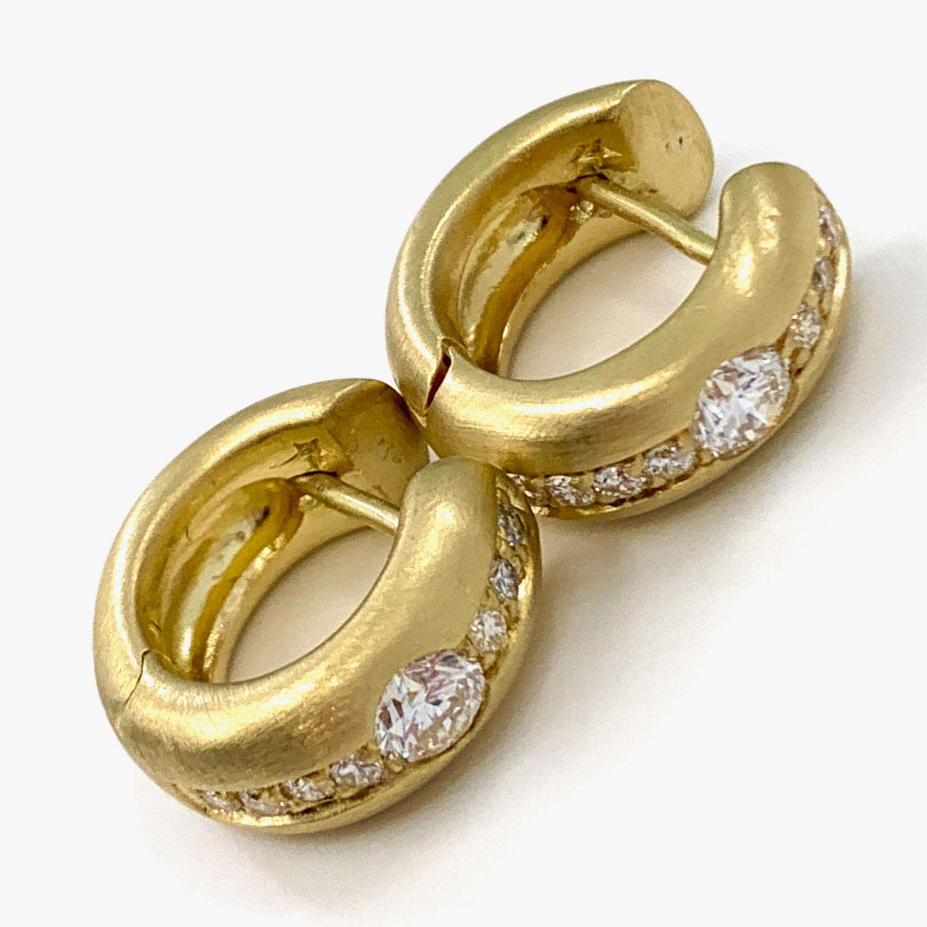 Brilliant Cut H. Stern 0.64 Carat Diamond Huggie Hoop Earrings in Brushed 18 Karat Yellow Gold