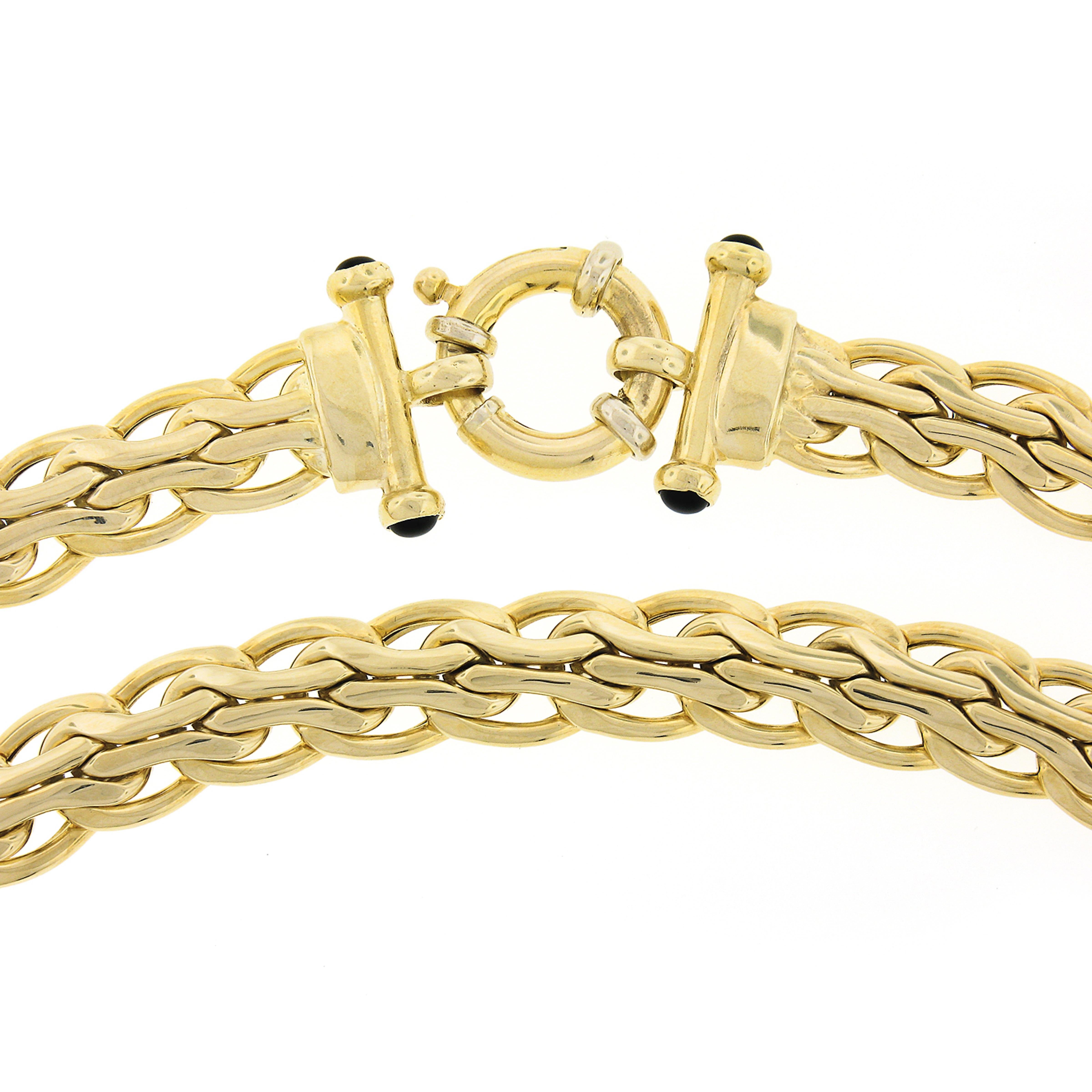 Round Cut H. Stern 14K Gold Fancy Puffed Bismark Link w/ Black Onyx End Caps Necklace