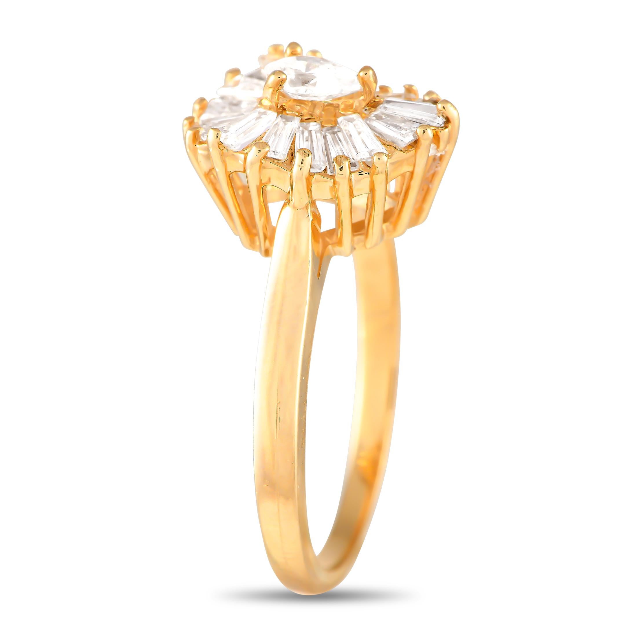 Let this ring bring an extra bit of shine to your style. This piece is by Hans Stern, a German-Jewish businessman who founded his jewelry brand in Brazil in 1945. The ring is rendered in 14K yellow gold and features a 1mm slim shank topped with a
