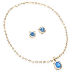 H. Stern 14k Yellow Gold 13.96tcw Blue Topaz Earring and Necklace Set