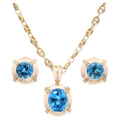 H. Stern 14k Yellow Gold 13.96tcw Blue Topaz Earring and Necklace Set