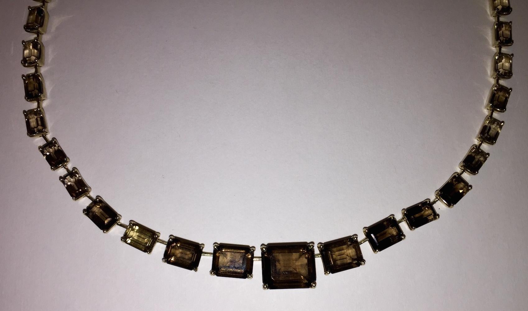 Women's H Stern 18 Karat Smoky Quartz Emerald Cut Eternity Necklace For Sale