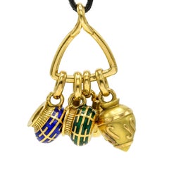 H. Stern 18 Karat Yellow Gold Native Basket Charms Leather Cord Necklace