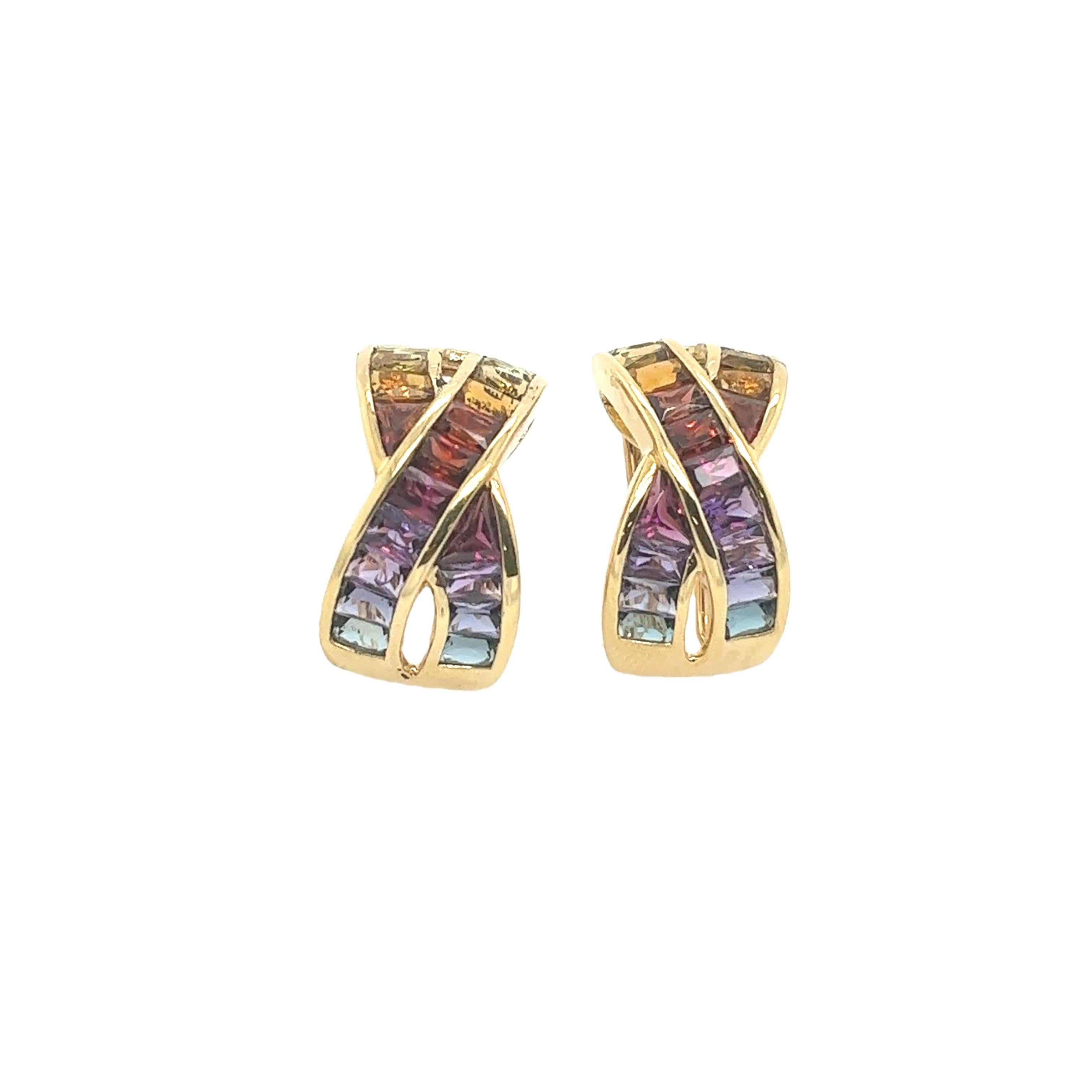 Women's H. Stern 18ct Yellow Gold Rainbow Earrings Set With 36 Multicolour Sapphires