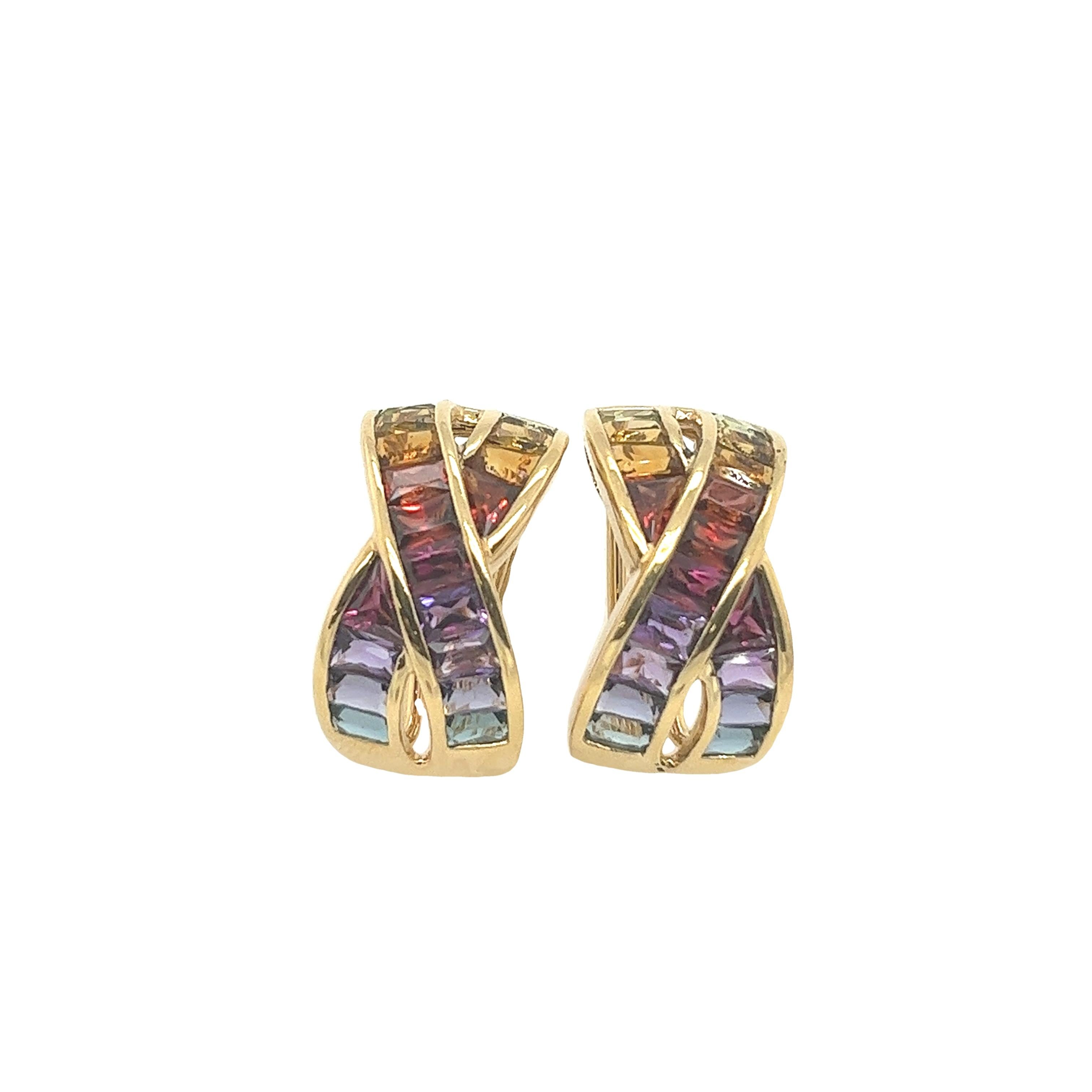 H. Stern 18ct Yellow Gold Rainbow Earrings Set With 36 Multicolour Sapphires 4