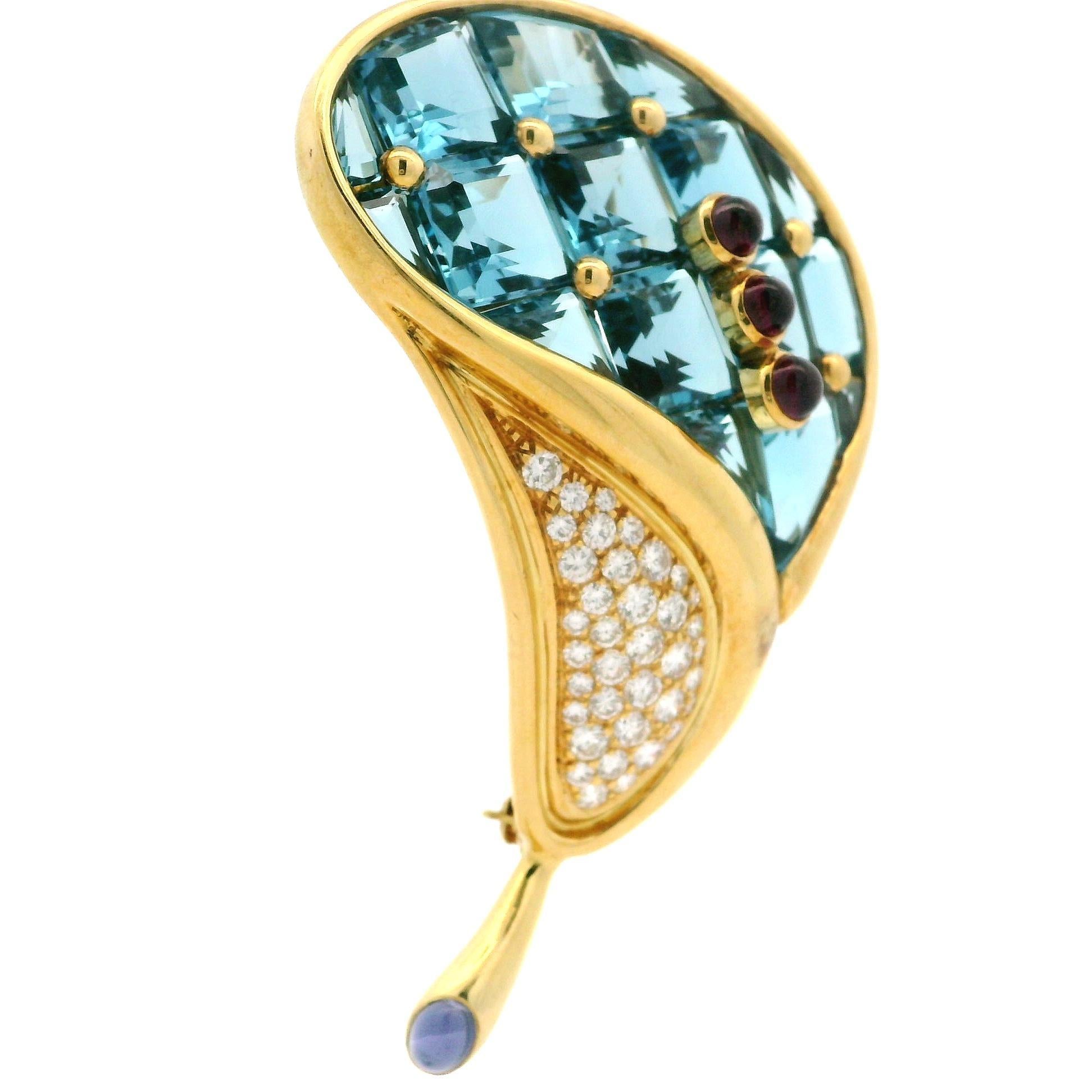 H. Stern 18k Gold Blue Topaz Garnet Iolite Diamond Calla Lily Flower Pin Brooch For Sale 2
