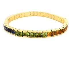 H. Stern 18K Gold Brazilian Rainbow Gemstone Line Bracelet, 27.6 Carats, 1990s