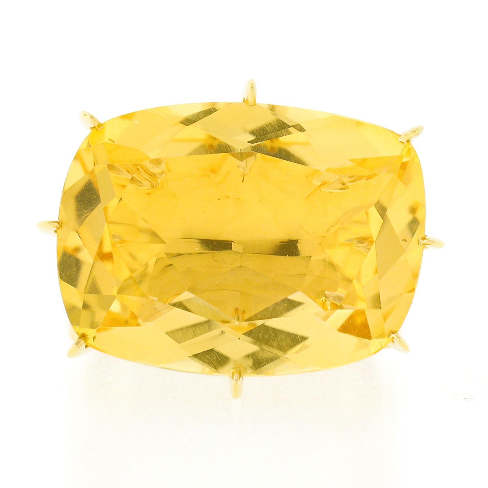 H. Stern 18k Gold Cushion Citrine Solitaire 7 Diamond Sunrise Cocktail Ring In Good Condition In Montclair, NJ