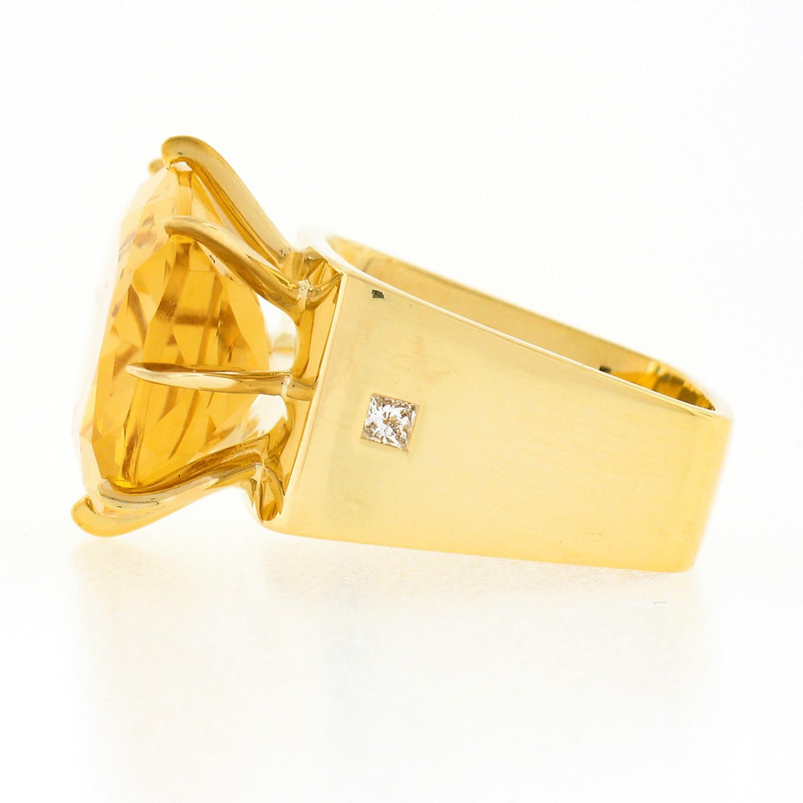 H. Stern 18k Gold Cushion Citrine Solitaire 7 Diamond Sunrise Cocktail Ring In Good Condition In Montclair, NJ