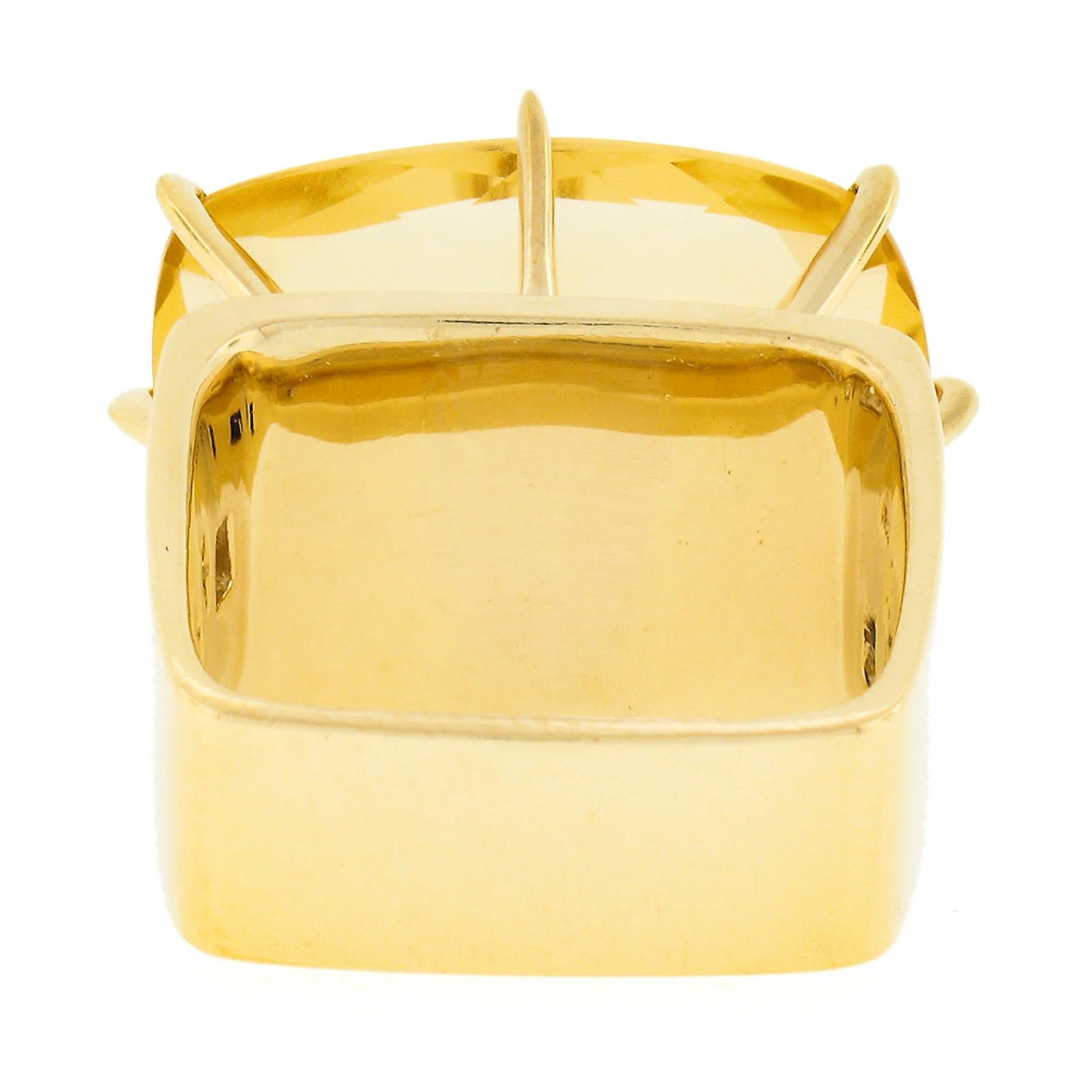 Women's H. Stern 18k Gold Cushion Citrine Solitaire 7 Diamond Sunrise Cocktail Ring