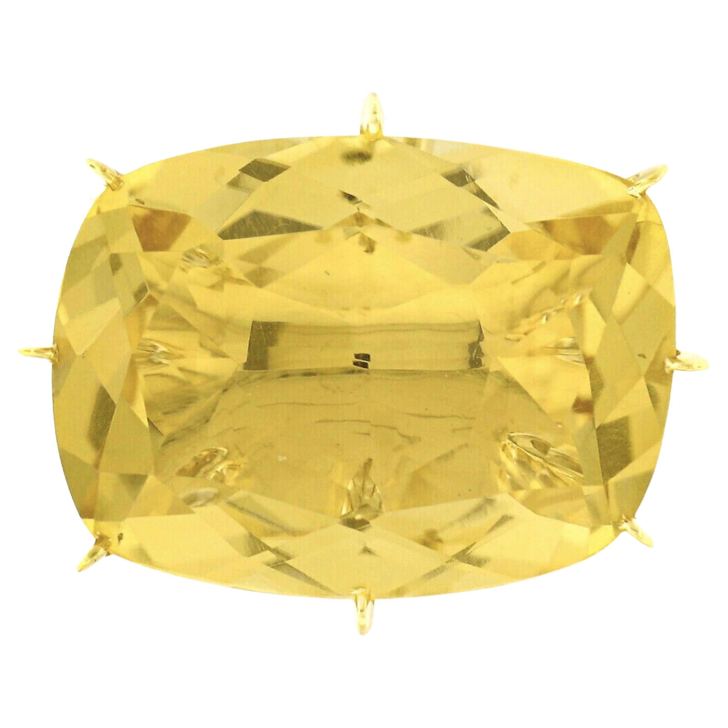 H. Stern 18k Gold Cushion Citrine Solitaire 7 Diamond Sunrise Cocktail Ring