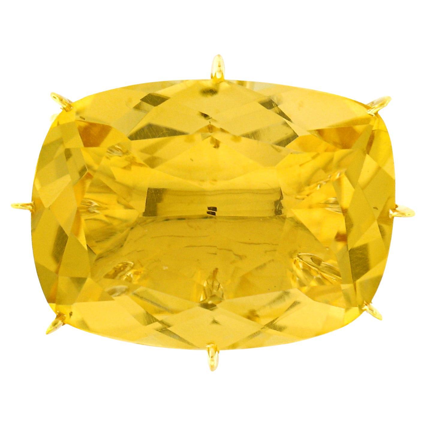 H. Stern 18k Gold Cushion Citrine Solitaire 7 Diamond Sunrise Cocktail Ring