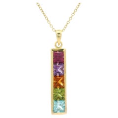 H. Stern 18k Gold Garnet Amethyst Citrine Peridot Topaz Bar Pendant Necklace