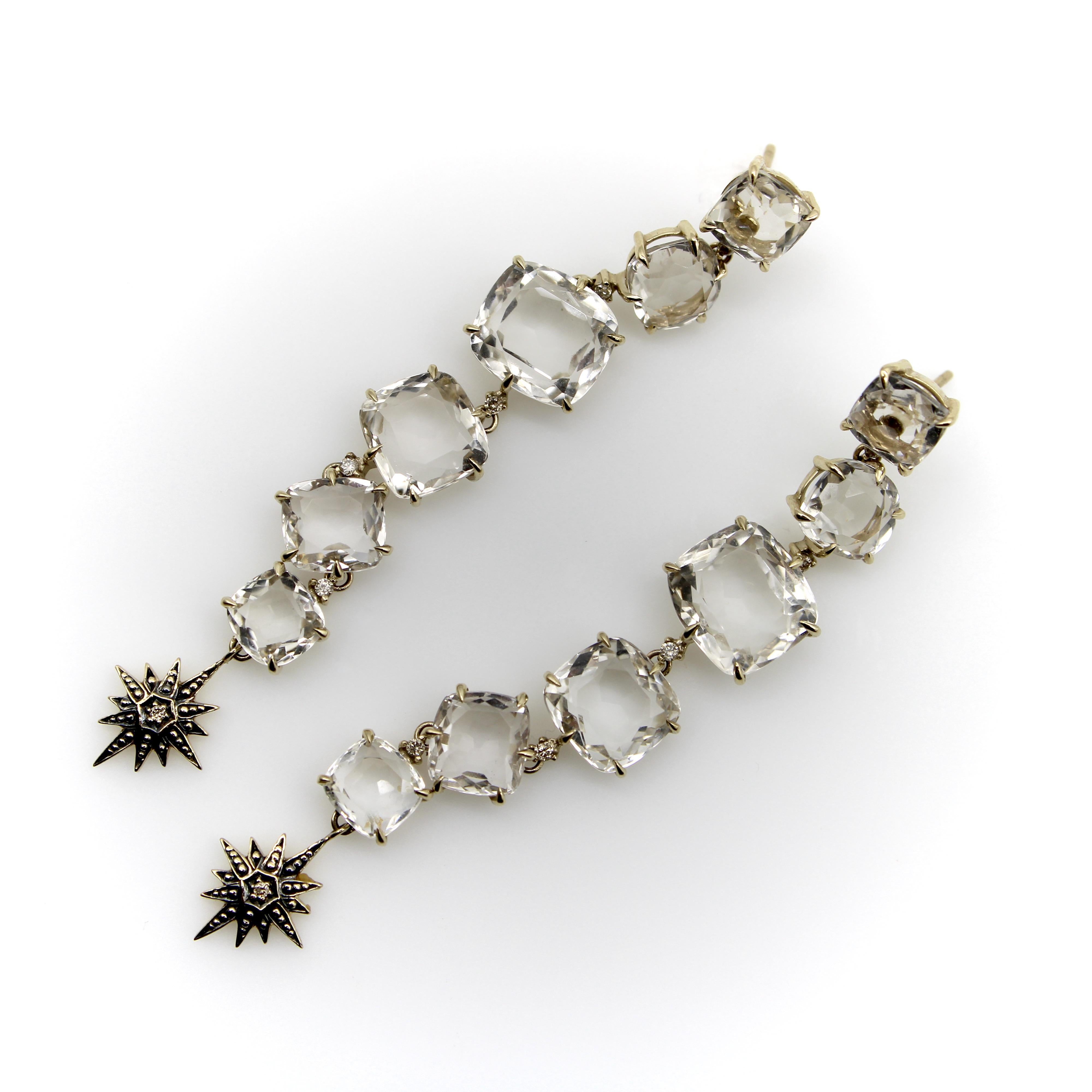 Taglio cuscino H. Stern Orecchini a goccia in oro 18 carati con quarzo lunare e diamanti in vendita