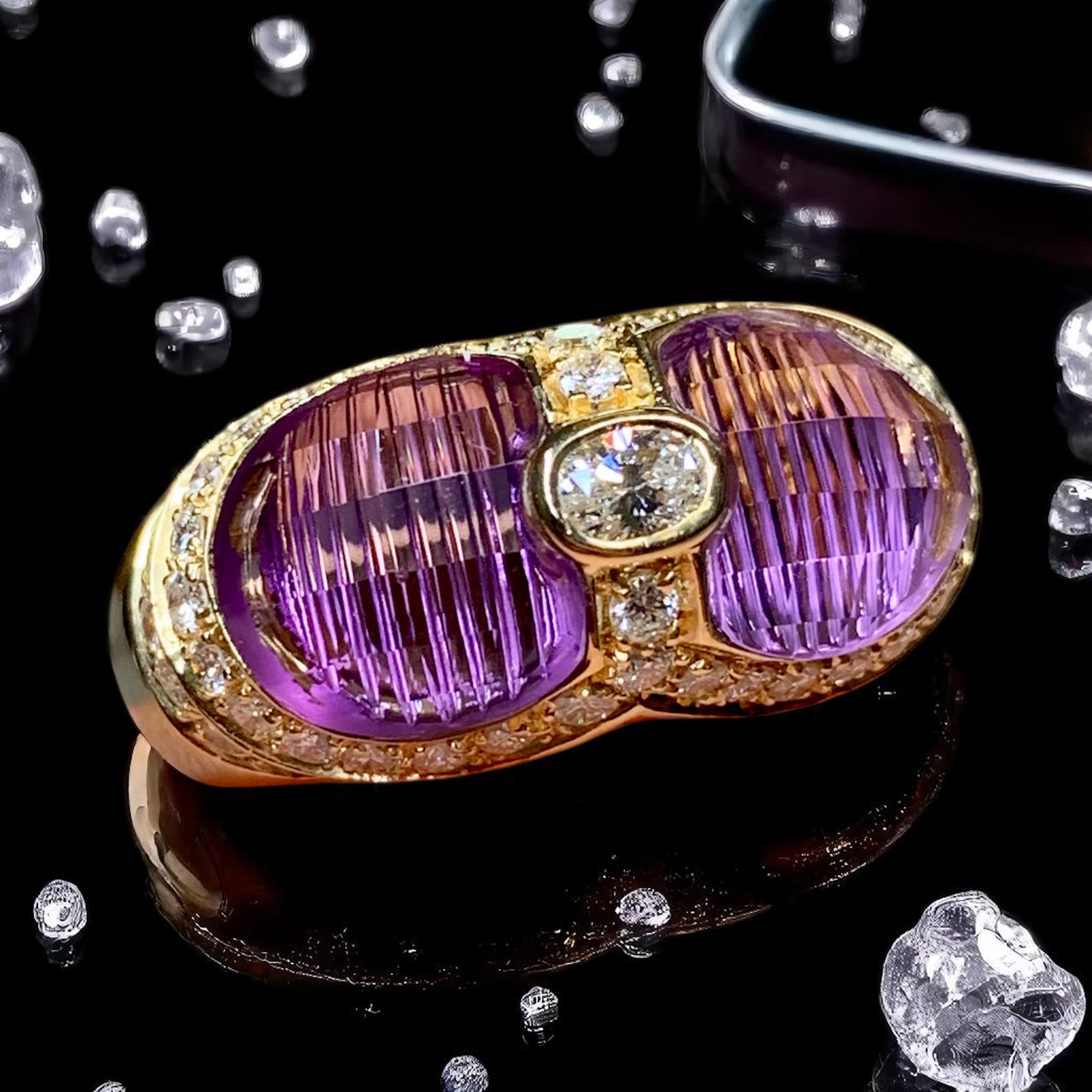 H. STERN 18K Oval Diamond Fantasy Cut Amethyst Saddle Cocktail Ring For Sale 5