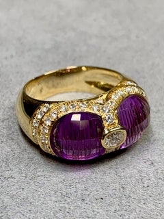H. STERN 18K Oval Diamond Fantasy Cut Amethyst Saddle Cocktail Ring