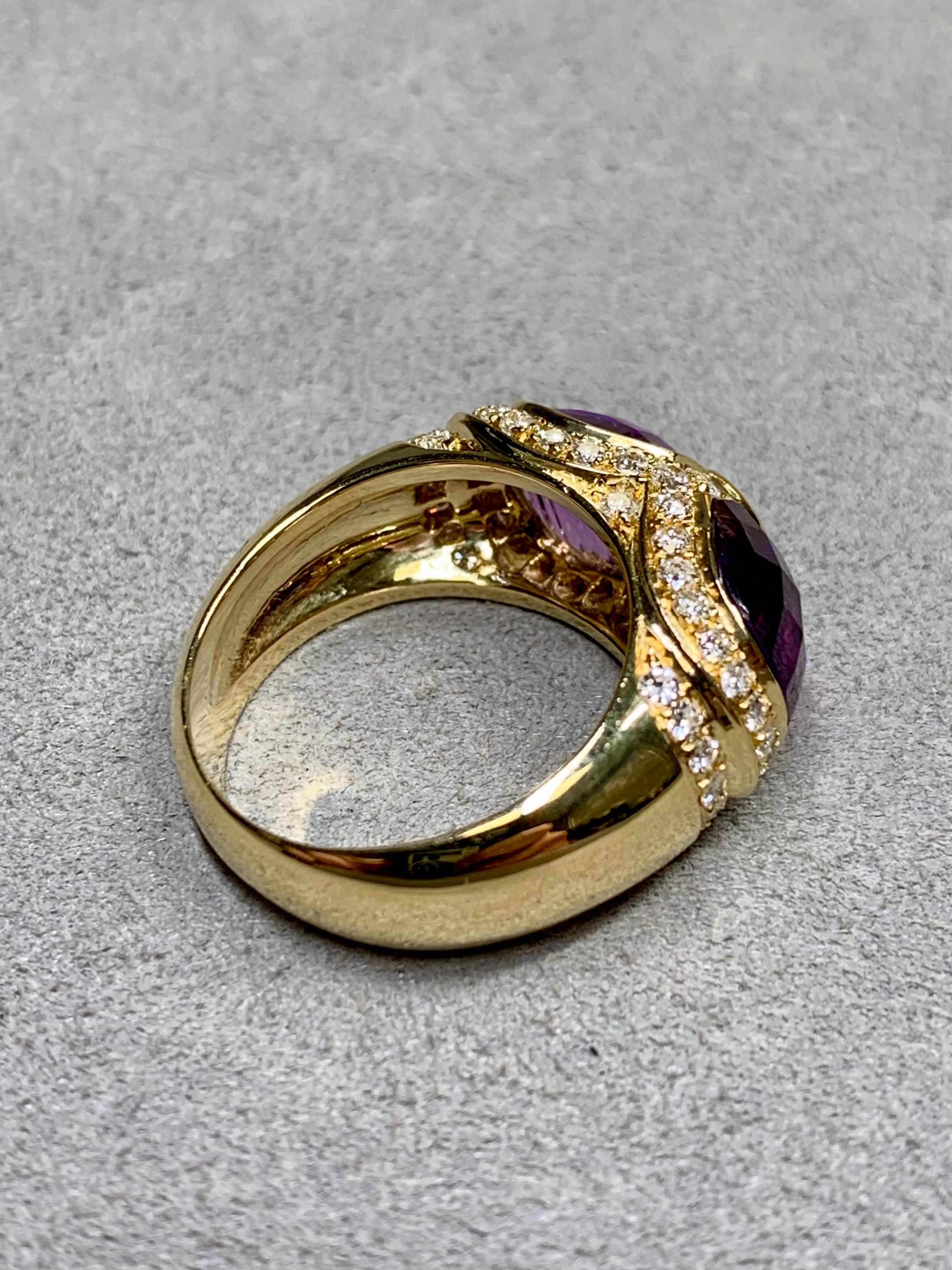 Contemporary H. STERN 18K Oval Diamond Fantasy Cut Amethyst Saddle Cocktail Ring For Sale