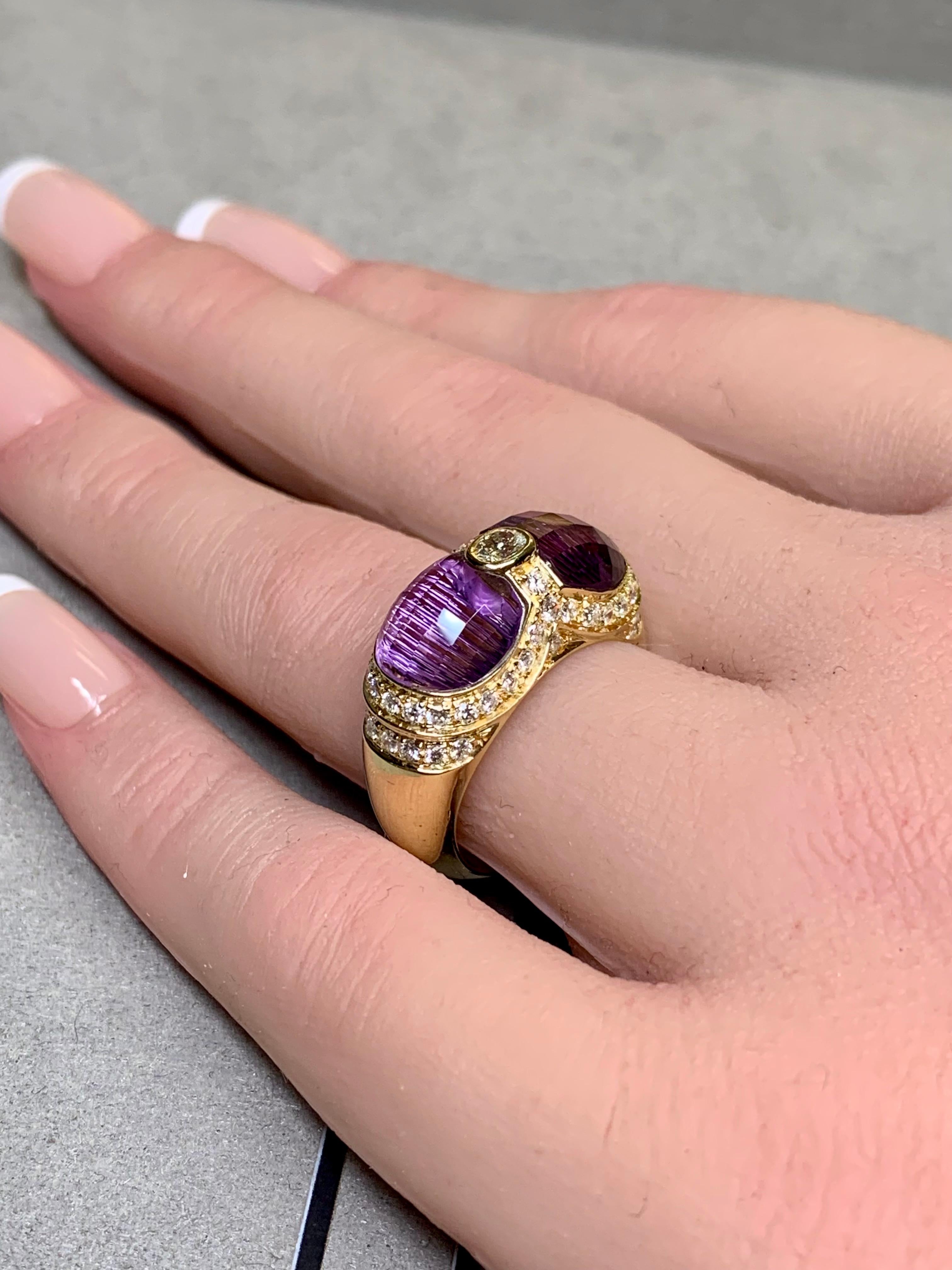 H. STERN 18K Oval Diamond Fantasy Cut Amethyst Saddle Cocktail Ring For Sale 2