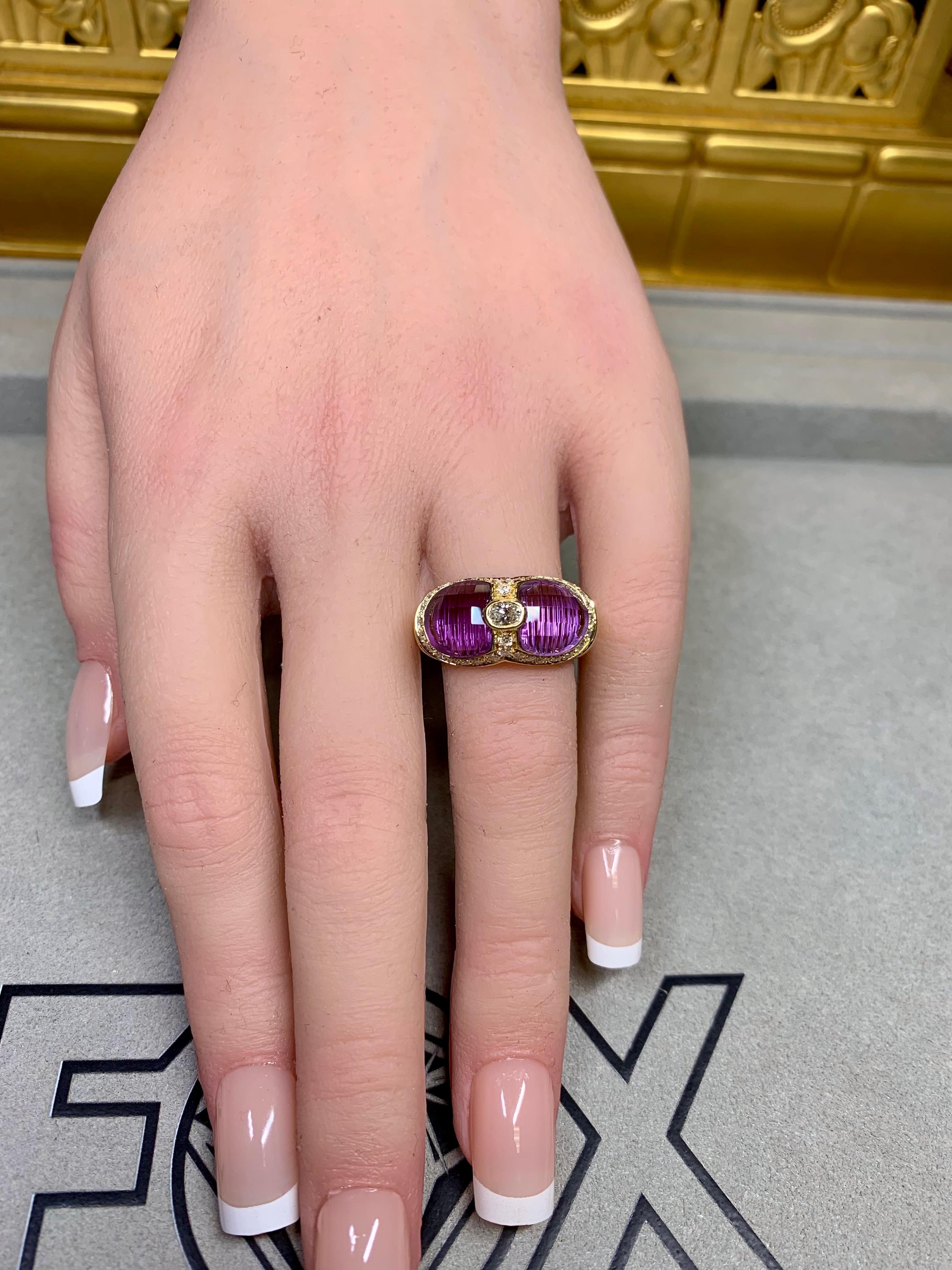 H. STERN 18K Oval Diamond Fantasy Cut Amethyst Saddle Cocktail Ring For Sale 3