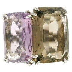 H. Stern 18k White Gold Amethyst Smoky Quartz & Diamond Cobblestone Noble Ring