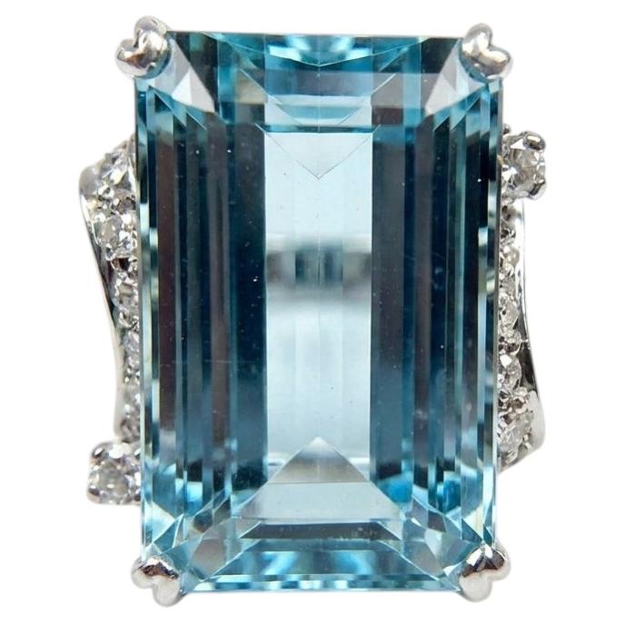H. Stern 18K White Gold Emerald Cut Aquamarine Diamond Ring For
