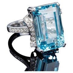 H. Stern Bague aigue-marine diamant en or blanc 18K taille émeraude