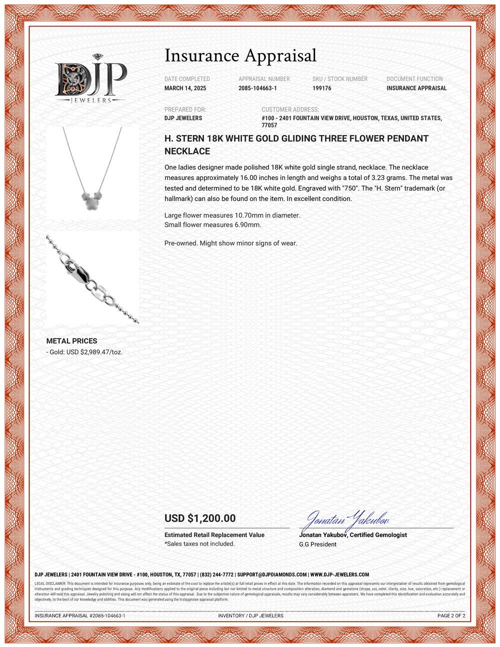 H. Stern 18K White Gold Gliding Three Flower Pendant Necklace For Sale 3