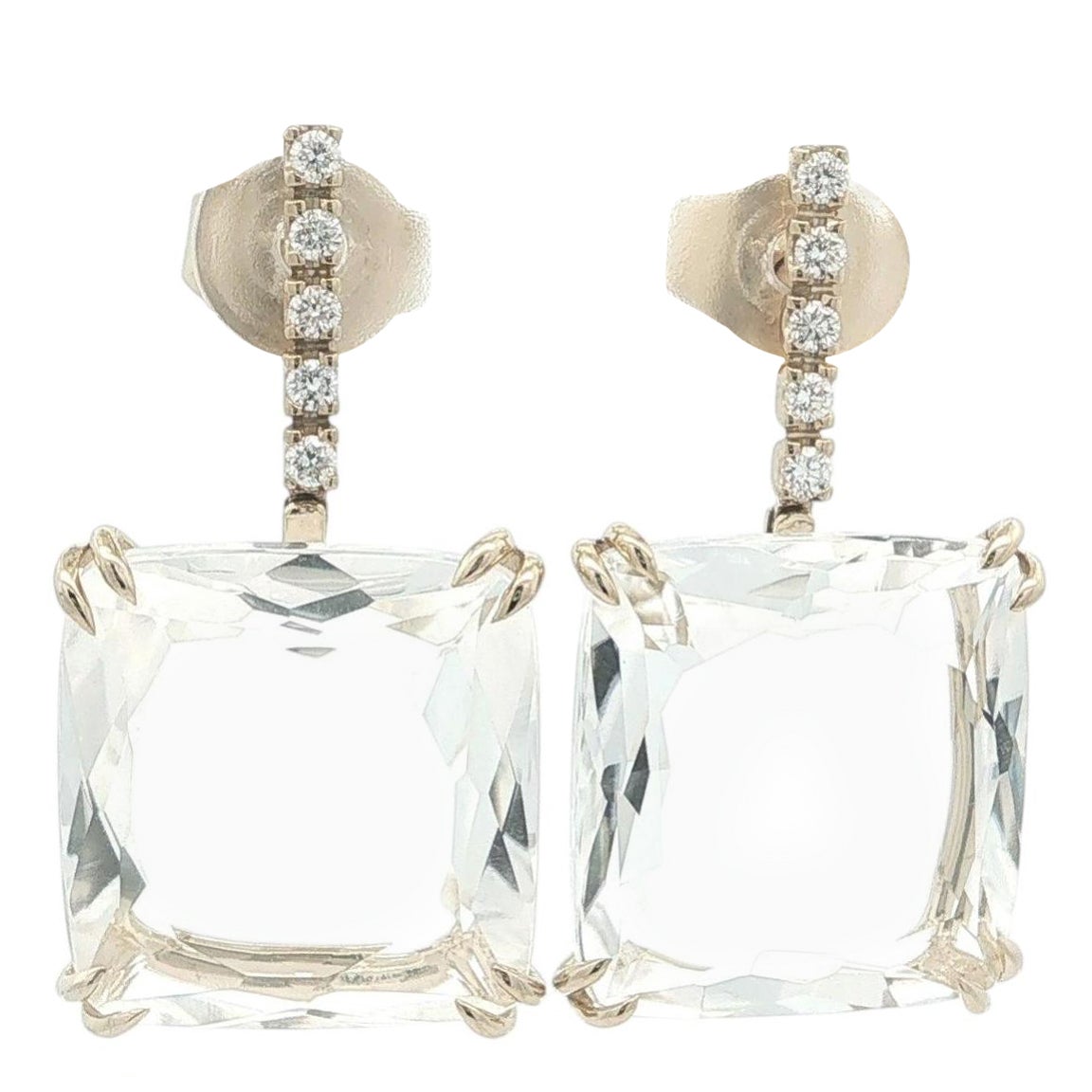 H. Stern 18k White Gold Mixed Cut White Quartz w/ Diamond Cobblestone Earrings For Sale