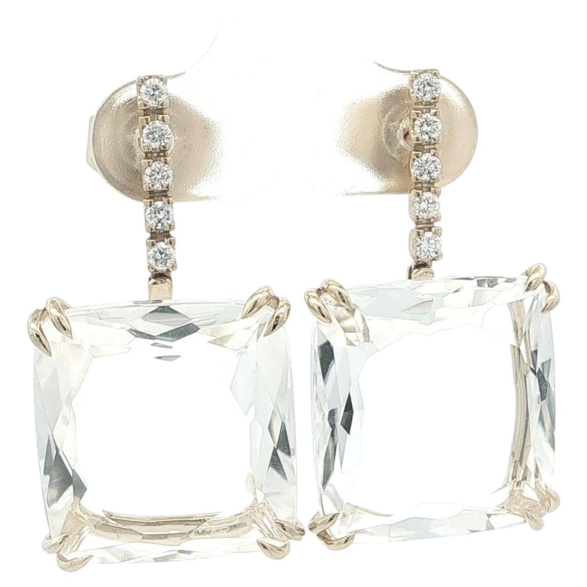 Pre-owned H. Stern 18k White Gold Mixed Cut White Quartz W/ Diamond Cobblestone Earrings