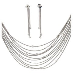 H Stern 18K White Gold Multistrand Necklace& Earrings with Diamonds Set