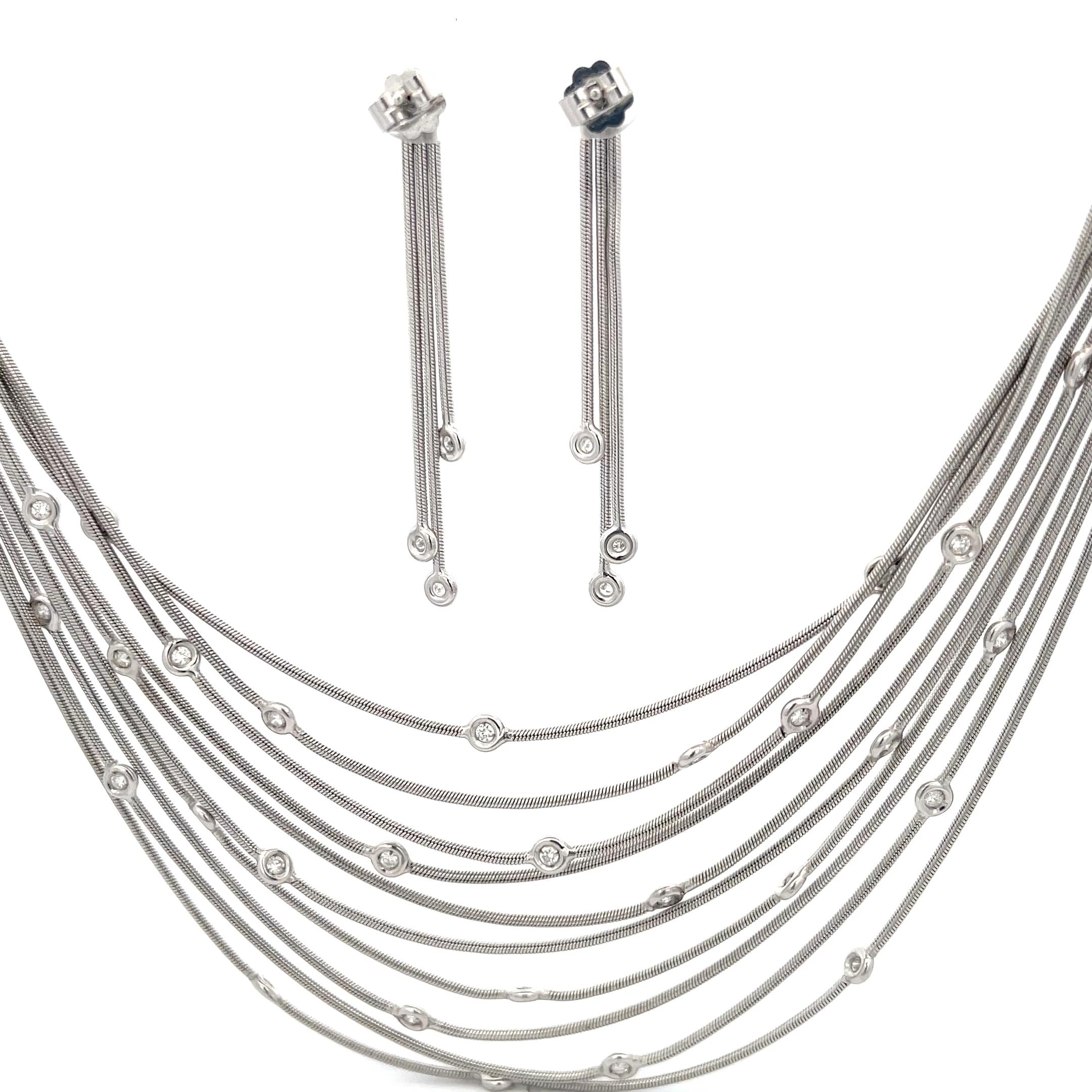 H Stern 18 Karat Weißgold Mehrstrang-Halskette und Ohrringe mit Diamanten besetzt (Rundschliff) im Angebot