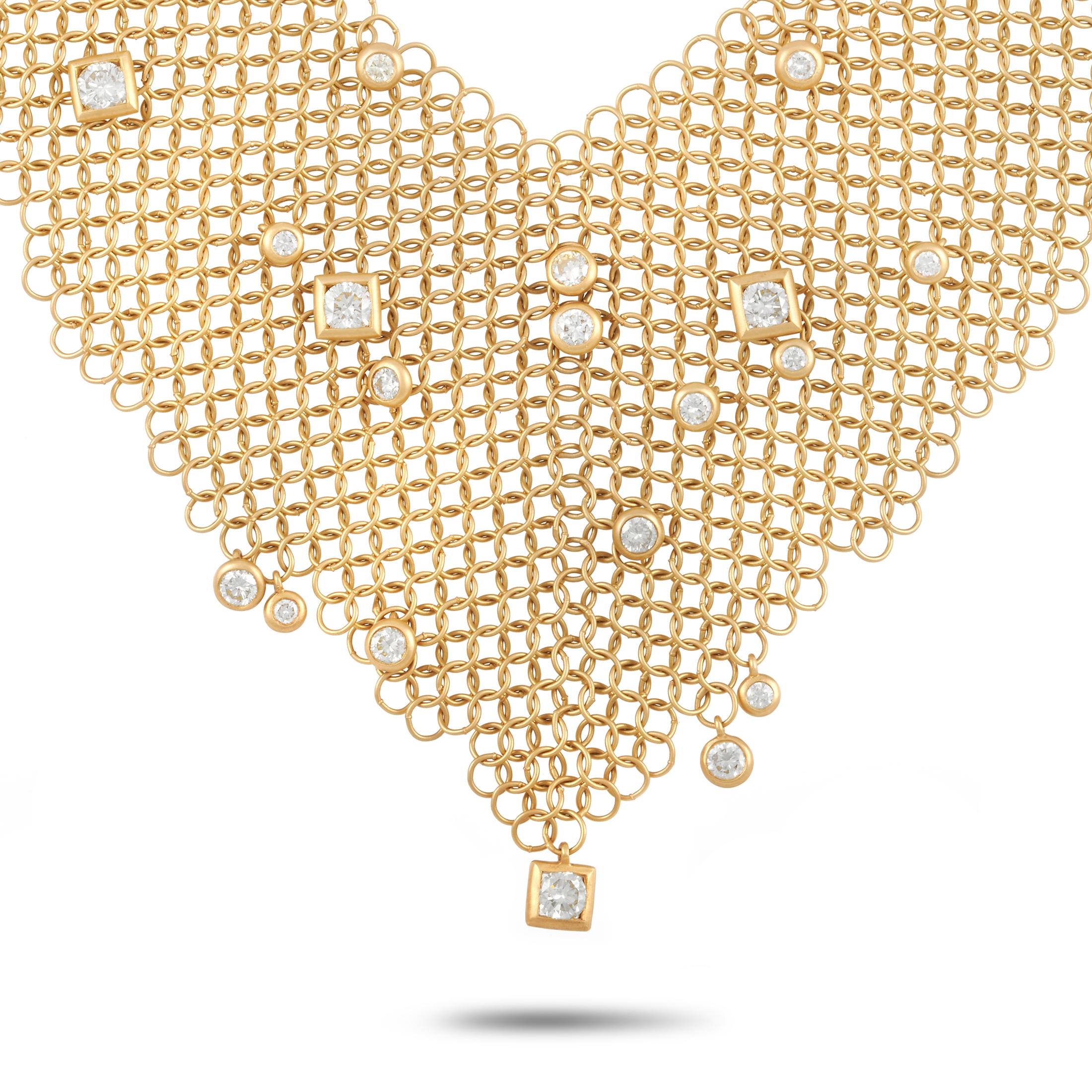 H. Stern 18 Karat Yellow Gold 3.00 Carat Diamond Mesh Bib Necklace In Excellent Condition In Southampton, PA