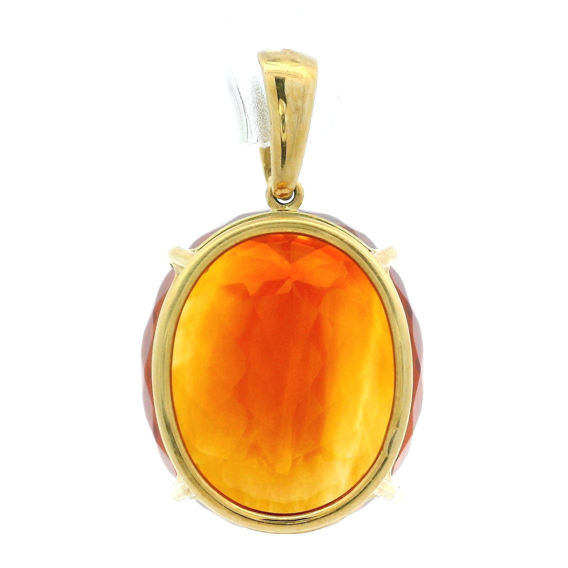 Oval Cut H. Stern 18k Yellow Gold 30ctw Vivid Orange Citrine Solitaire Pendant