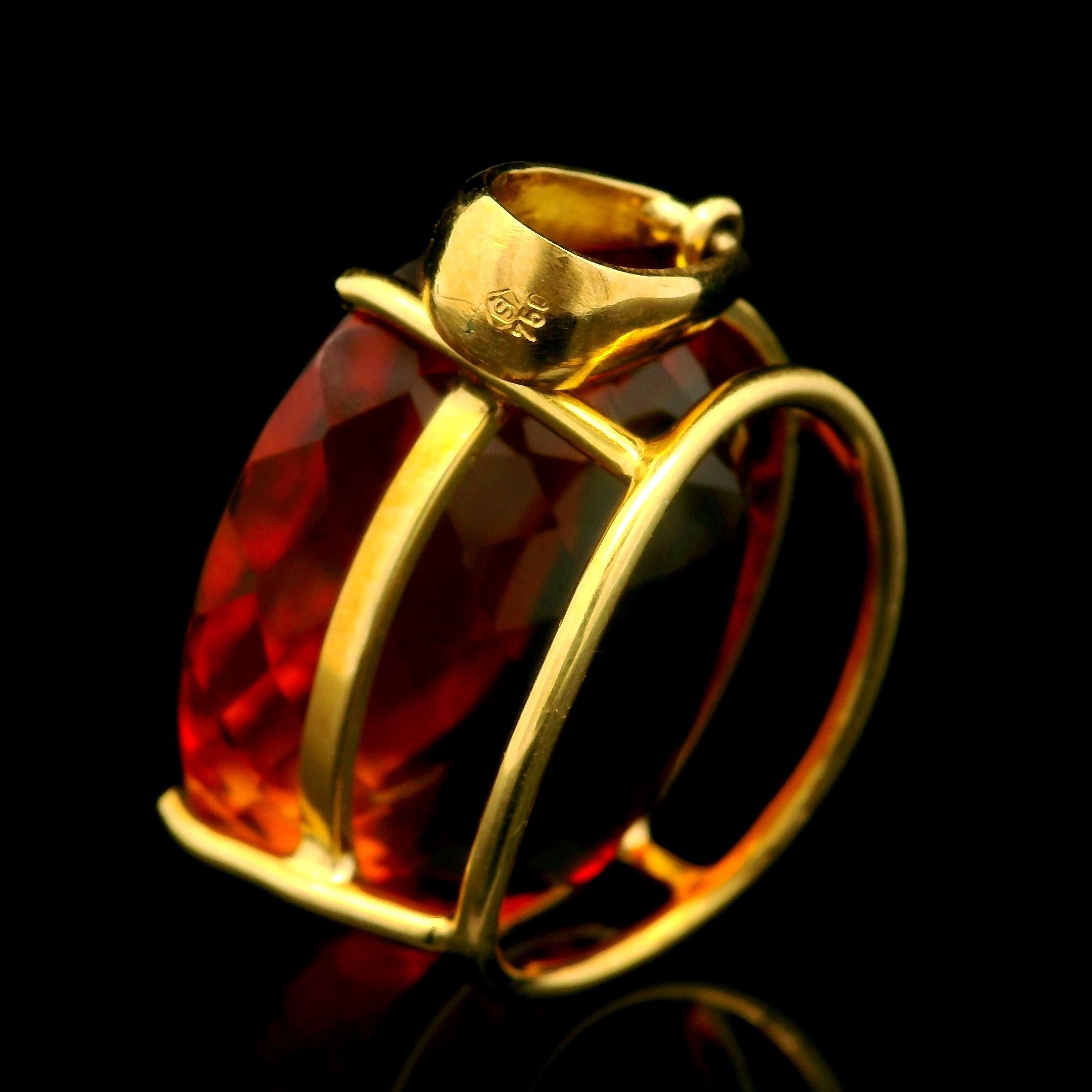H. Stern 18k Yellow Gold 30ctw Vivid Orange Citrine Solitaire Pendant 1