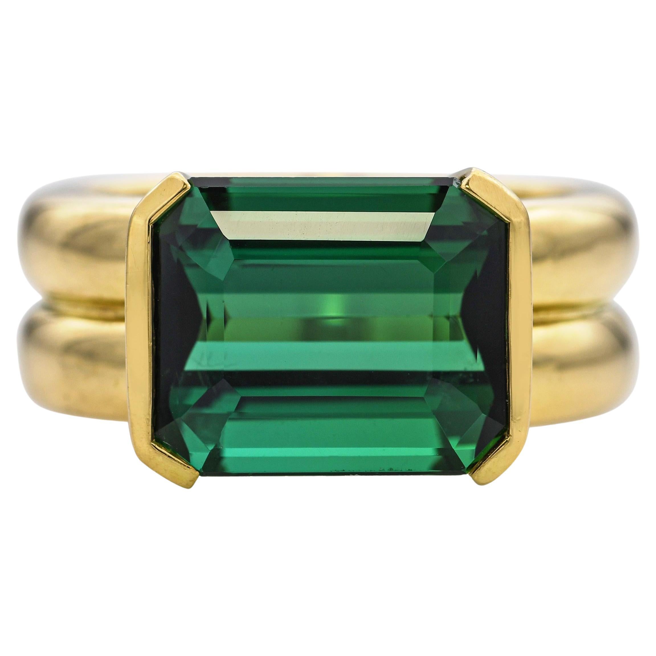 H. Stern 18k Yellow Gold 6ct Green Tourmaline Statement Ring