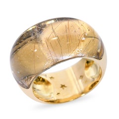H Stern 18k Yellow Gold and Carved Rutilated Quartz Dome Ring