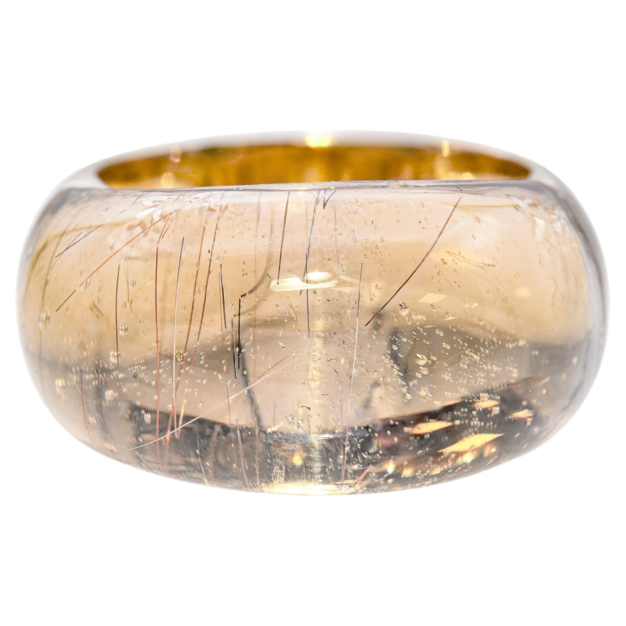 H Stern 18k Yellow Gold and Carved Rutilated Quartz Dome Ring