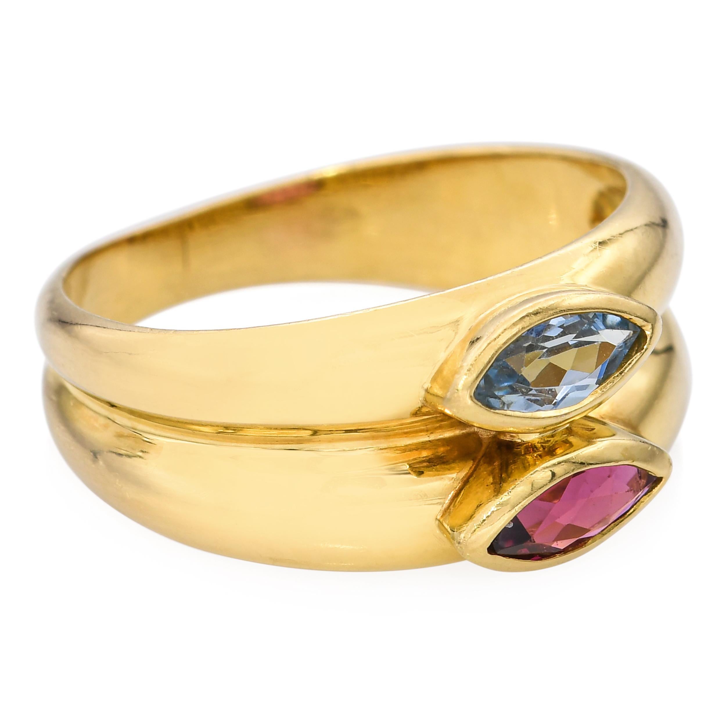 H. Stern Bague à double anneau en or jaune 18k aigue-marine et grenat en vente 1